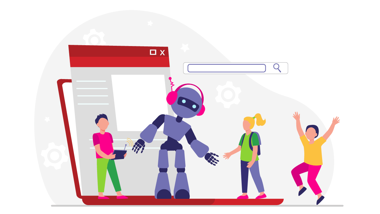 illustration of an artificial intelligence robot building a connection with human